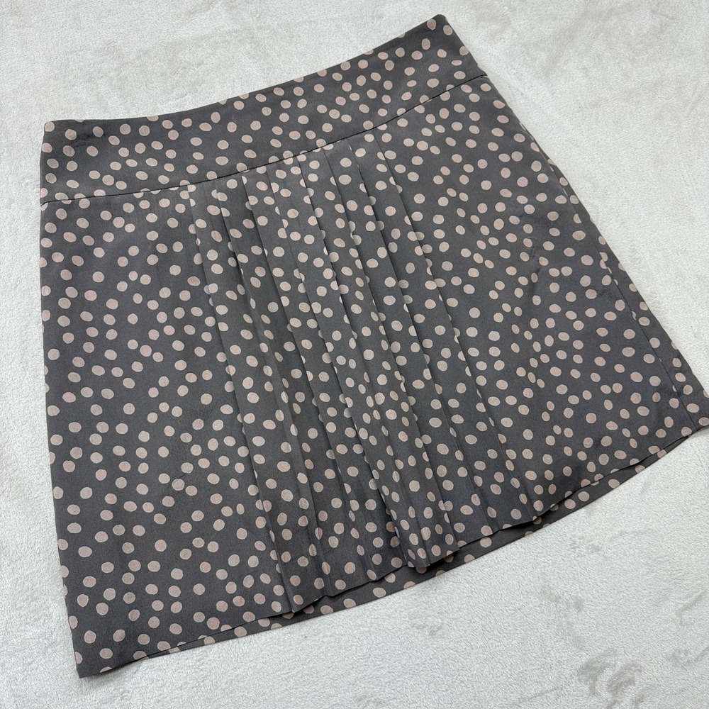 Ann Taylor Loft Skirt Women's 8 Mini Brown Tan Polka Dot Pleated Business Casual
